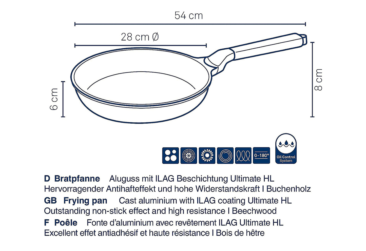 Bratpfanne Vitana Ø28cm H: 6cm Griff Buchenholz