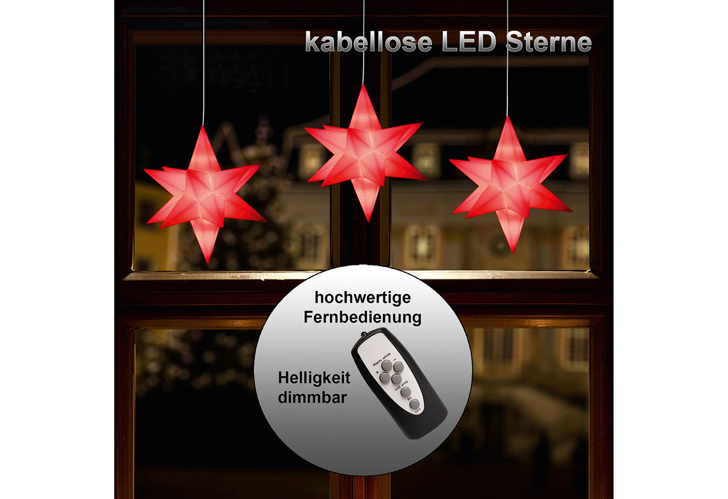 Sterne LED kabellos ø13cm rot 3er Set