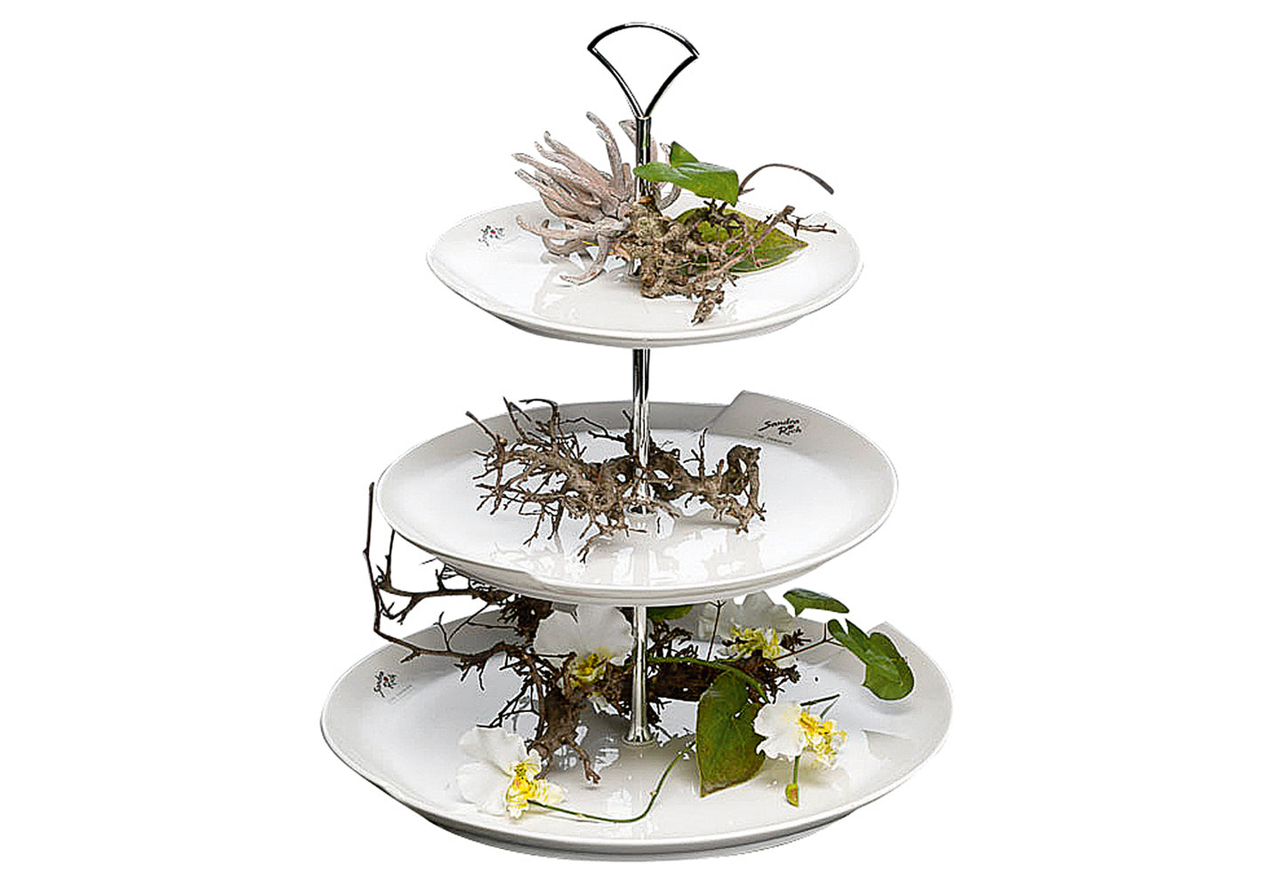 Etagere Porzellan mit Henkel 3Stufig ø20+25+29cm 39cm weiß