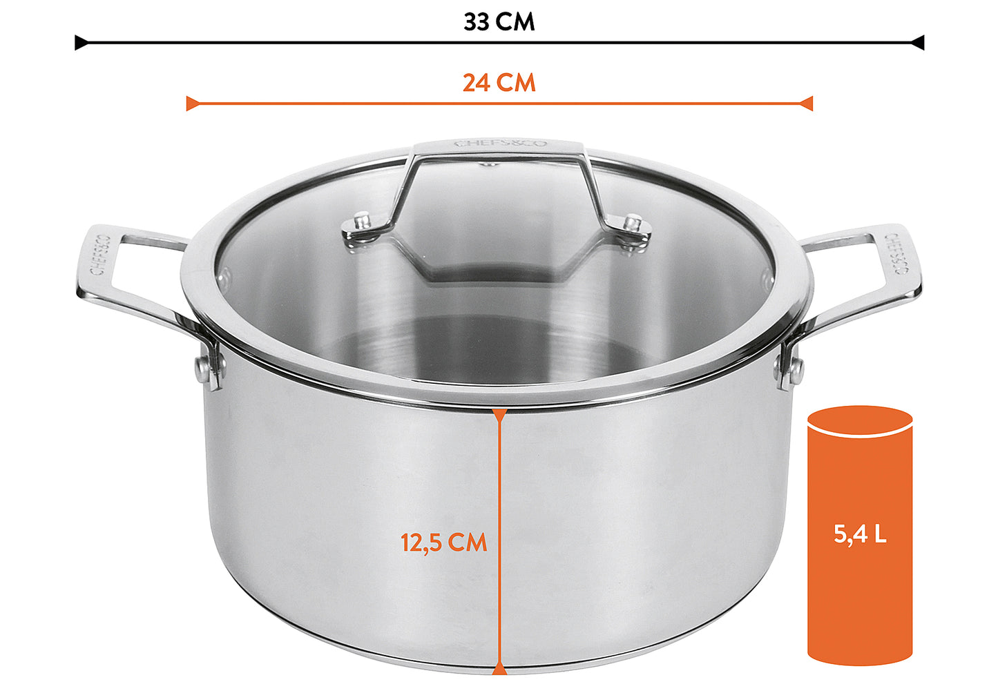 Kochtopf mit Glasdeckel 5,4l 24cm Profi Gourmet