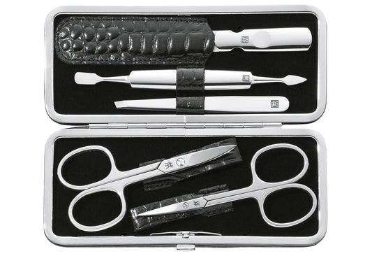 Maniküre/Pediküre Etui Kroko Optik schwarz 5teilig