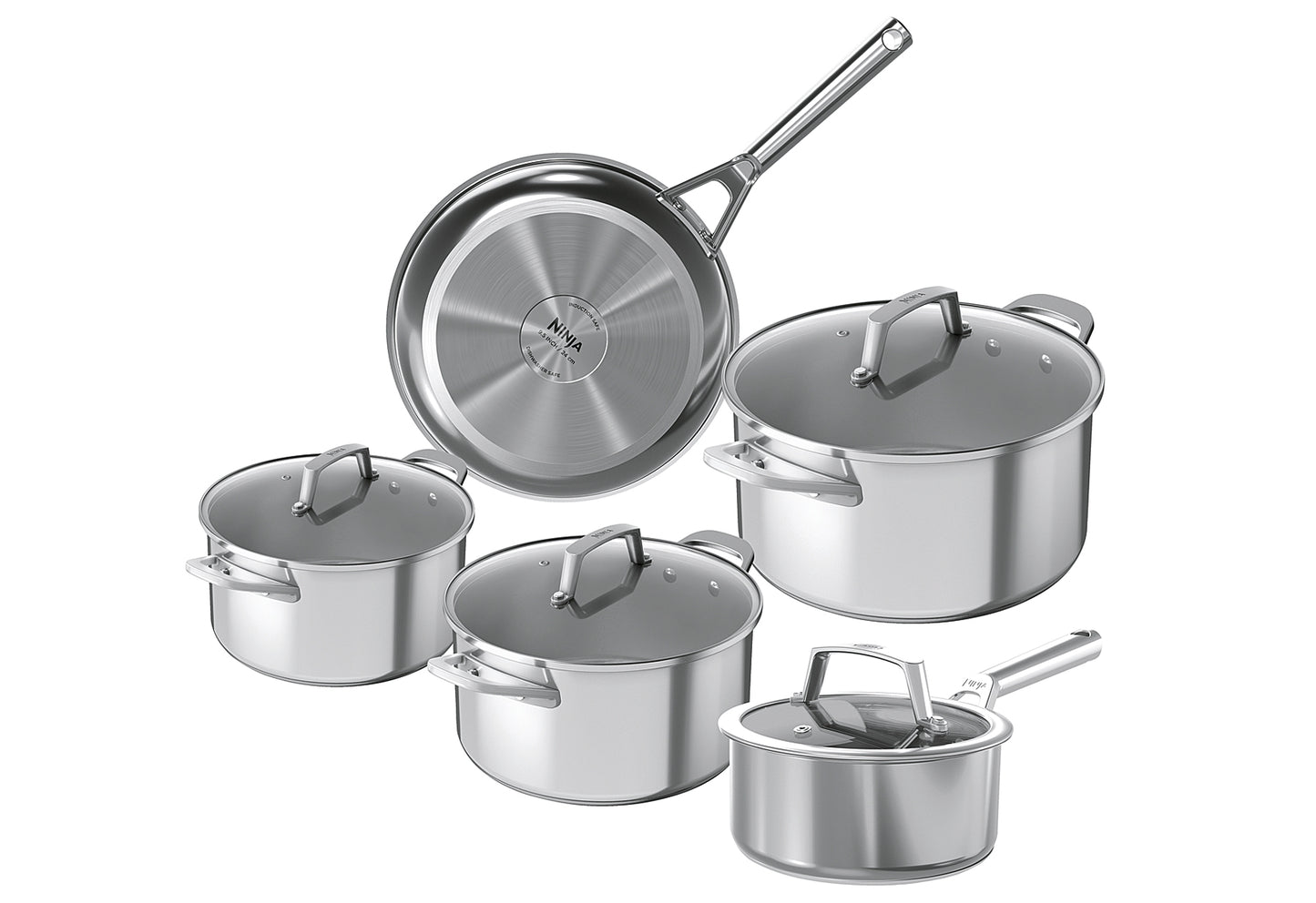 Topf- und Pfannen-Set 5tlg.Zerostick Edelstahl (Pfanne 16cm,24cm,Töpfe 16cm,18cm,20cm)
