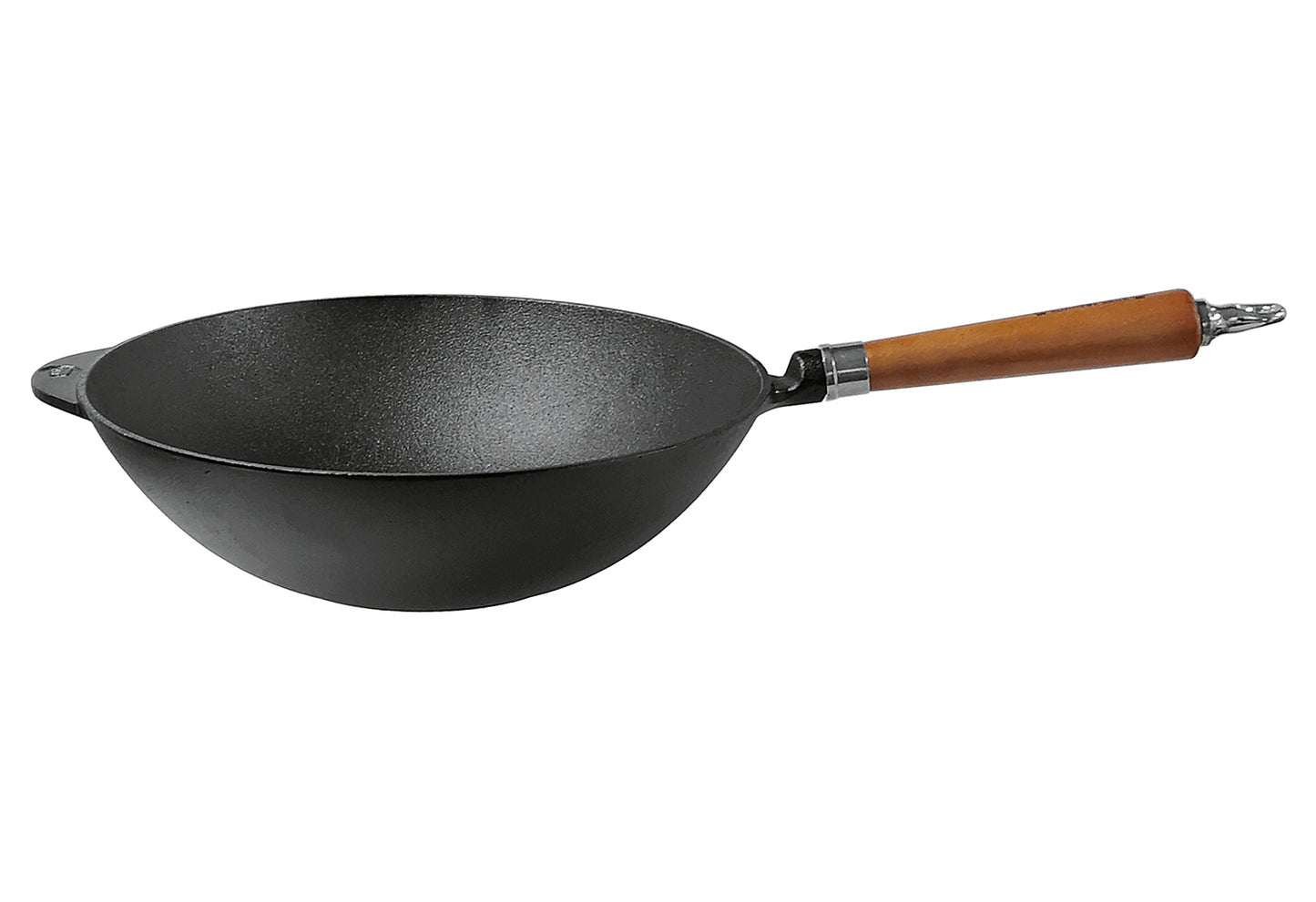 Wokpfanne Maestro Gusseisen mit braunem Buchenholzgriff Ø32cm