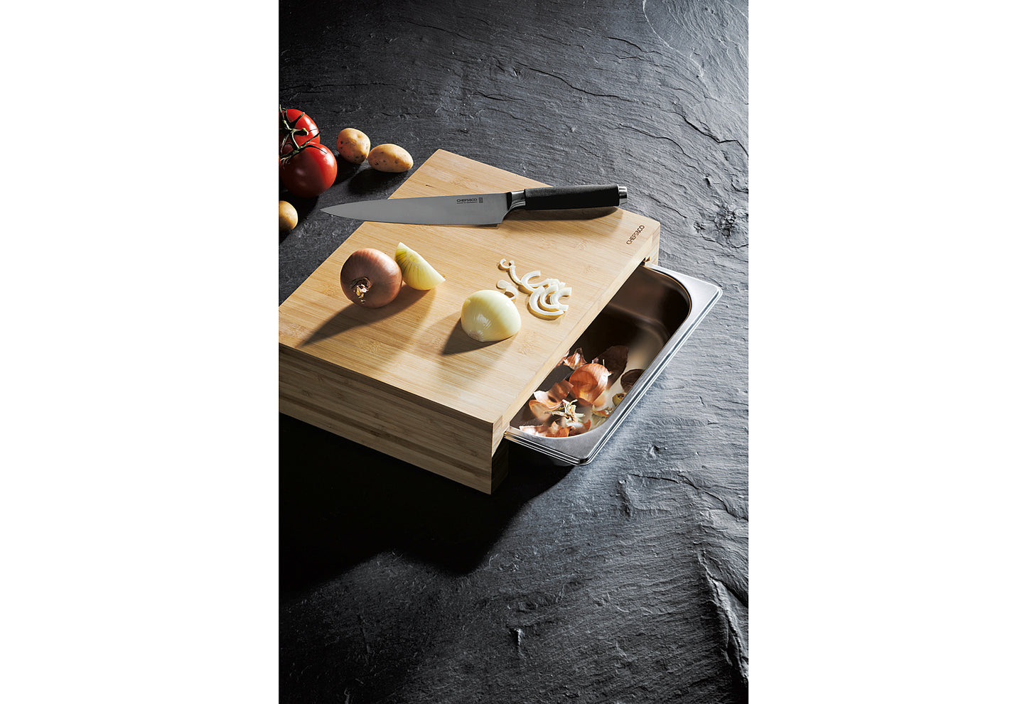 Schneidbrett Bambus mit Auffangschale 37,5x27,5x9,5cm