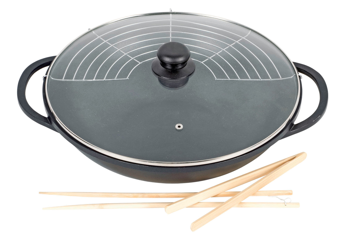Wok Leipzig Ø36cm Aluguss mit Glasdeckel und Zubehör