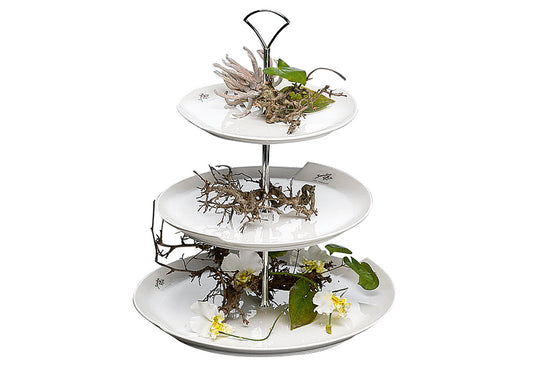 Etagere Porzellan mit Henkel 3Stufig ø20+25+29cm 39cm weiß