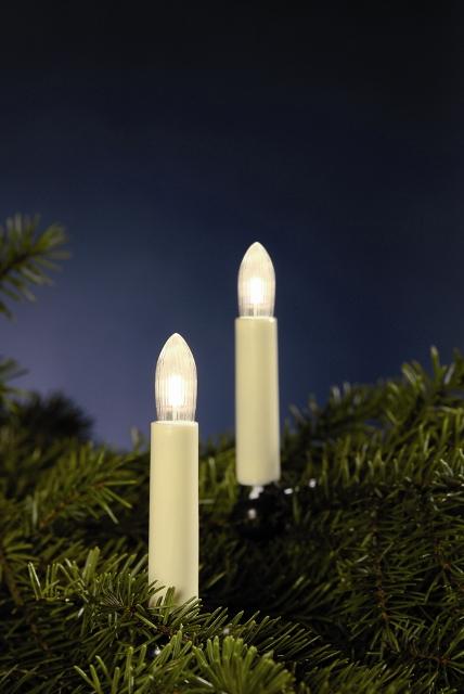 LED-Lichterkette mit 15 Riffelkerzen warm elfenbein 12,5m