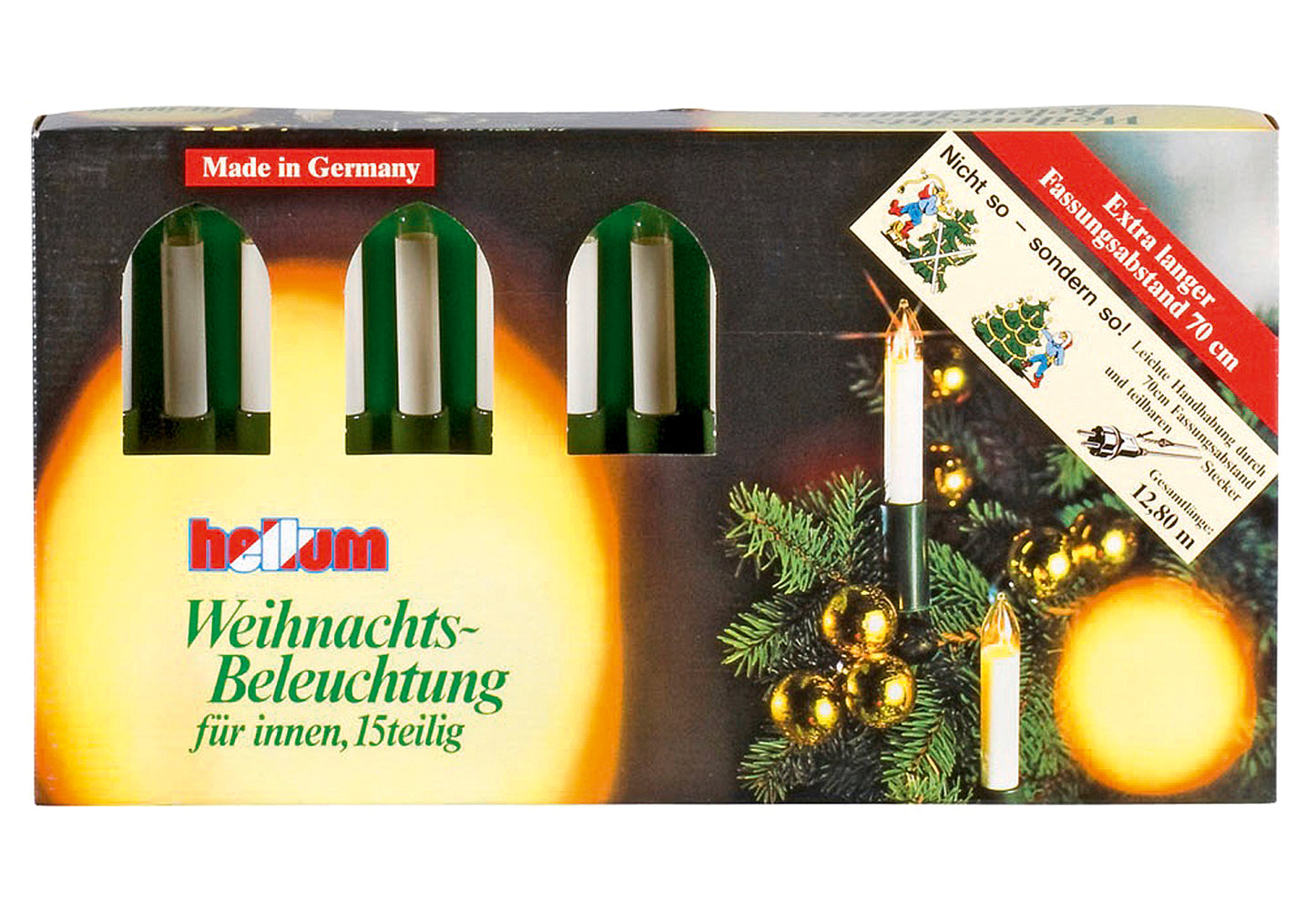 Lichterkette Schaftkerze 15 Kerzen klar für innen Schaft/Kabel grün 12,8m elfenbein