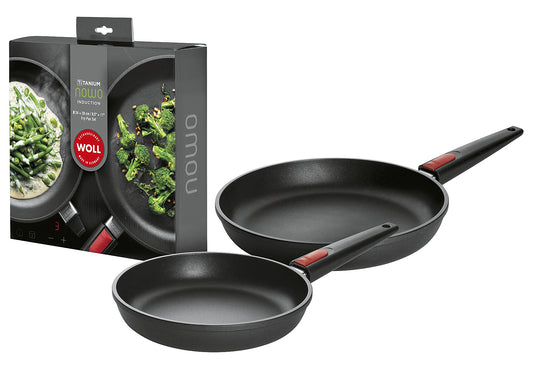 Pfannenset Nowo Titanium Flachpfanne Ø24cm, H5cm u. Ø28cm, H5cm mit abnehmbarem Stiel in GB